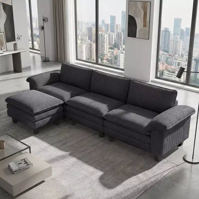 Sofá seccional HOMCOM, sofá en forma de L con asiento profundo, otomana móvil y apoyabrazos acolchados