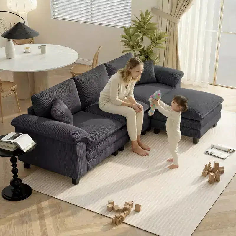 Sofá seccional HOMCOM, sofá en forma de L con asiento profundo, otomana móvil y apoyabrazos acolchados