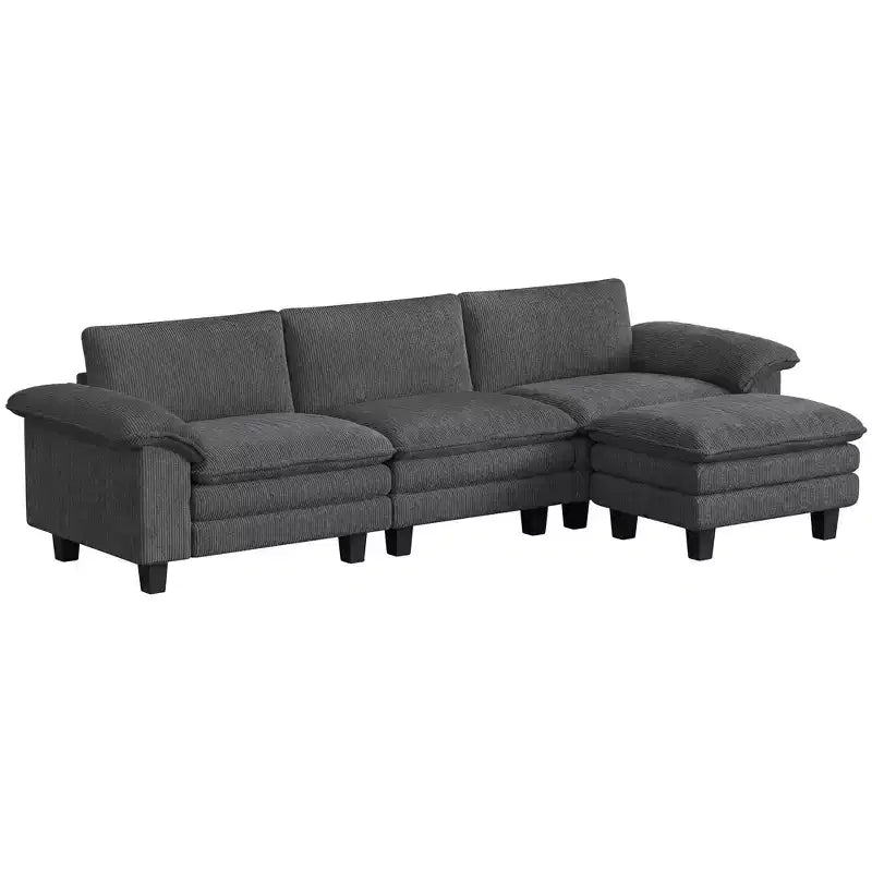 Sofá seccional HOMCOM, sofá en forma de L con asiento profundo, otomana móvil y apoyabrazos acolchados