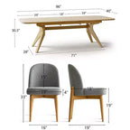 Juego de comedor de 7 piezas, mesa con pedestal extensible de 78-96 pulgadas con sillas tapizadas con patas de madera maciza-Panipeachy