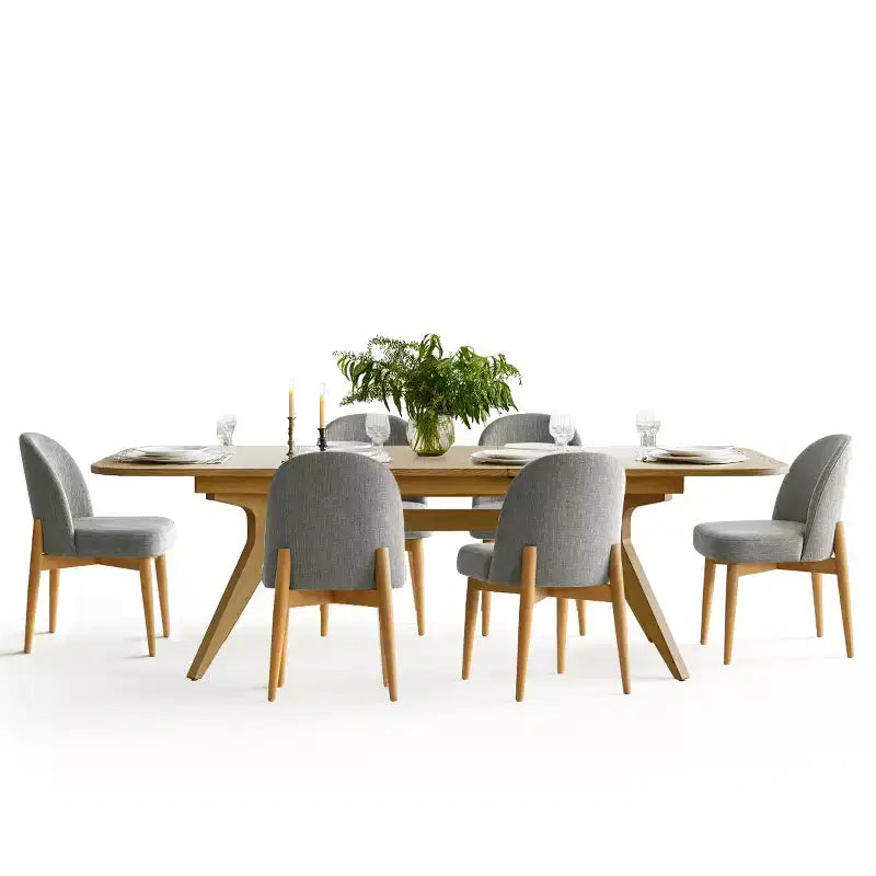 Juego de comedor de 7 piezas, mesa con pedestal extensible de 78-96 pulgadas con sillas tapizadas con patas de madera maciza-Panipeachy