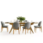 Juego de comedor de 7 piezas, mesa con pedestal extensible de 78-96 pulgadas con sillas tapizadas con patas de madera maciza-Panipeachy