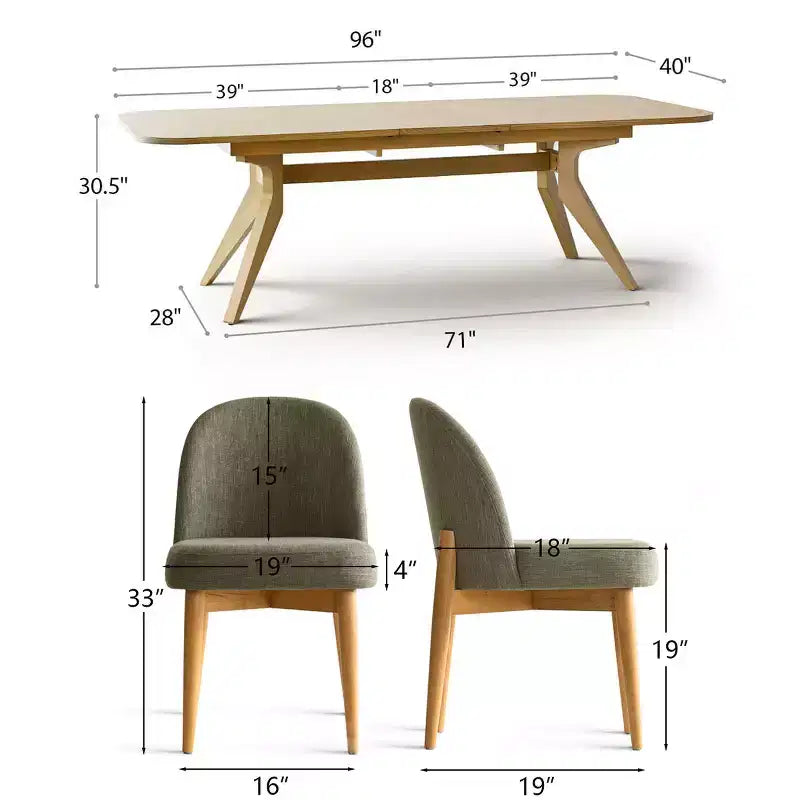Juego de comedor de 7 piezas, mesa con pedestal extensible de 78-96 pulgadas con sillas tapizadas con patas de madera maciza-Panipeachy