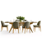 Juego de comedor de 7 piezas, mesa con pedestal extensible de 78-96 pulgadas con sillas tapizadas con patas de madera maciza-Panipeachy