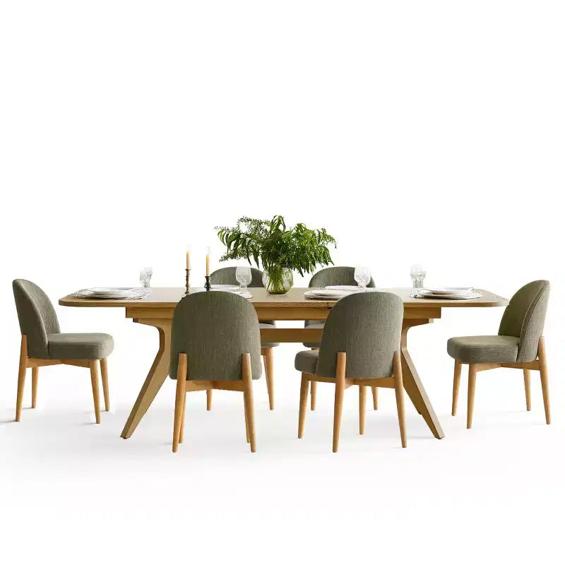 Juego de comedor de 7 piezas, mesa con pedestal extensible de 78-96 pulgadas con sillas tapizadas con patas de madera maciza-Panipeachy