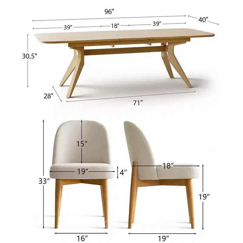 Juego de comedor de 7 piezas, mesa con pedestal extensible de 78-96 pulgadas con sillas tapizadas con patas de madera maciza-Panipeachy