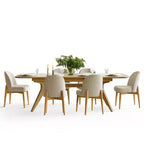 Juego de comedor de 7 piezas, mesa con pedestal extensible de 78-96 pulgadas con sillas tapizadas con patas de madera maciza-Panipeachy