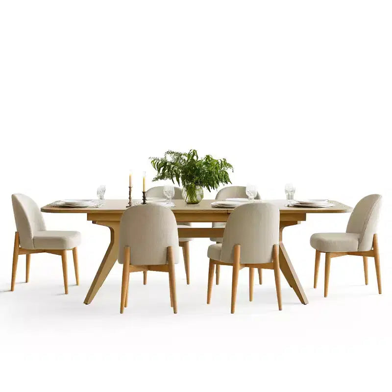 Juego de comedor de 7 piezas, mesa con pedestal extensible de 78-96 pulgadas con sillas tapizadas con patas de madera maciza-Panipeachy