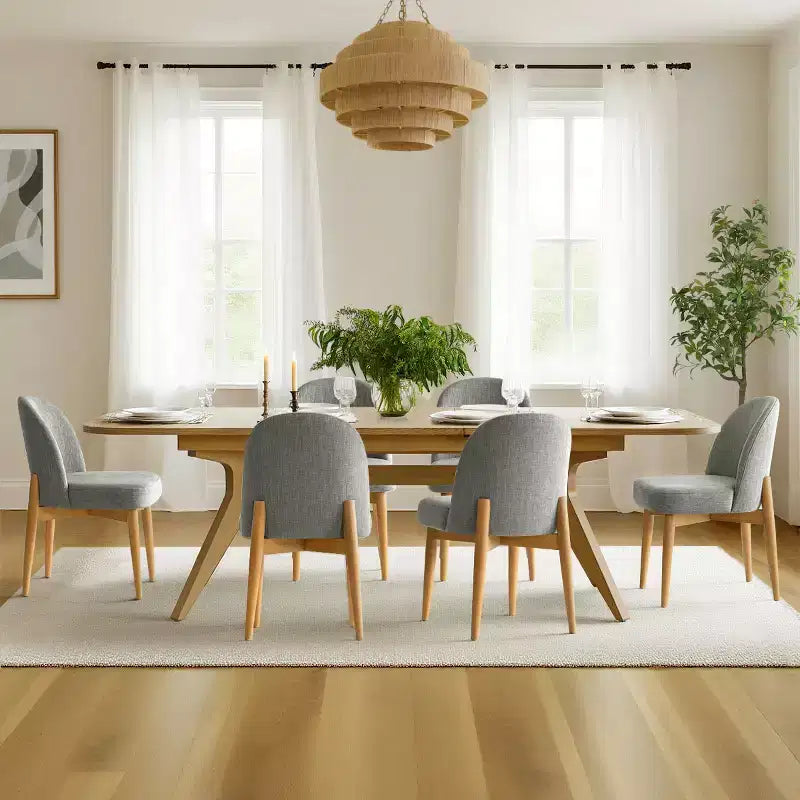Juego de comedor de 7 piezas, mesa con pedestal extensible de 78-96 pulgadas con sillas tapizadas con patas de madera maciza-Panipeachy