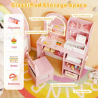 Costway Juego de tocador para niñas Princesas con espejo LED de 3 colores Rosa