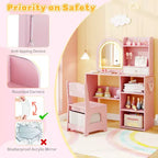 Costway Juego de tocador para niñas Princesas con espejo LED de 3 colores Rosa