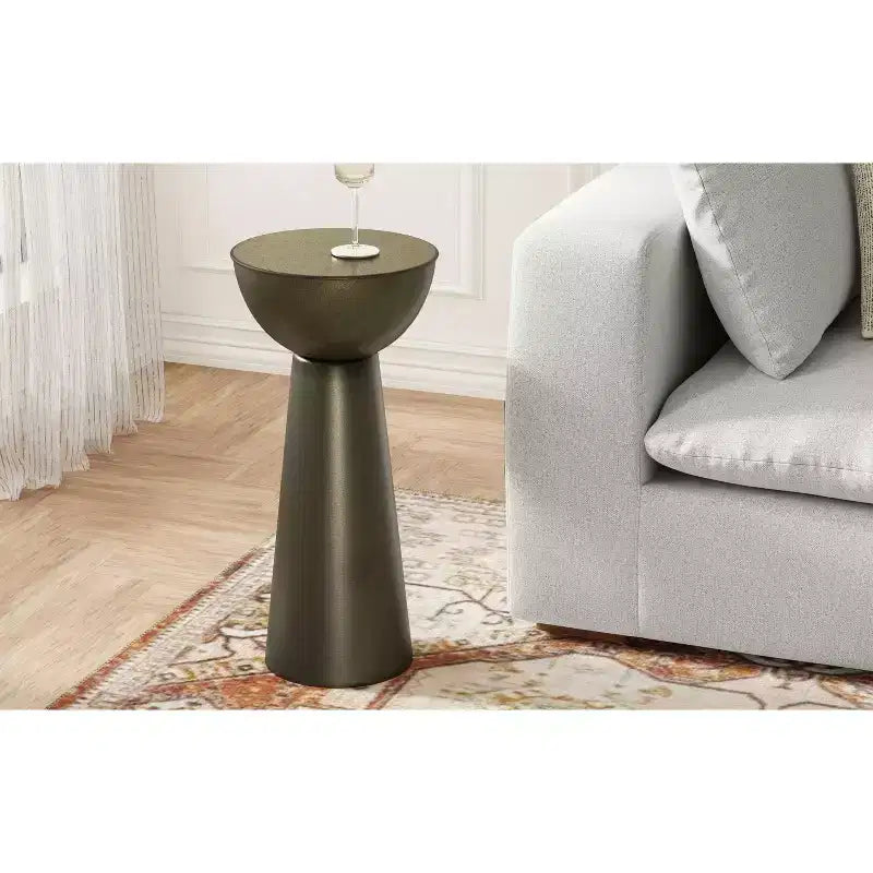 Mykal Mesita auxiliar de metal contemporáneo moderno de 30,48 cm de ancho en dorado antiguo, completamente ensamblada