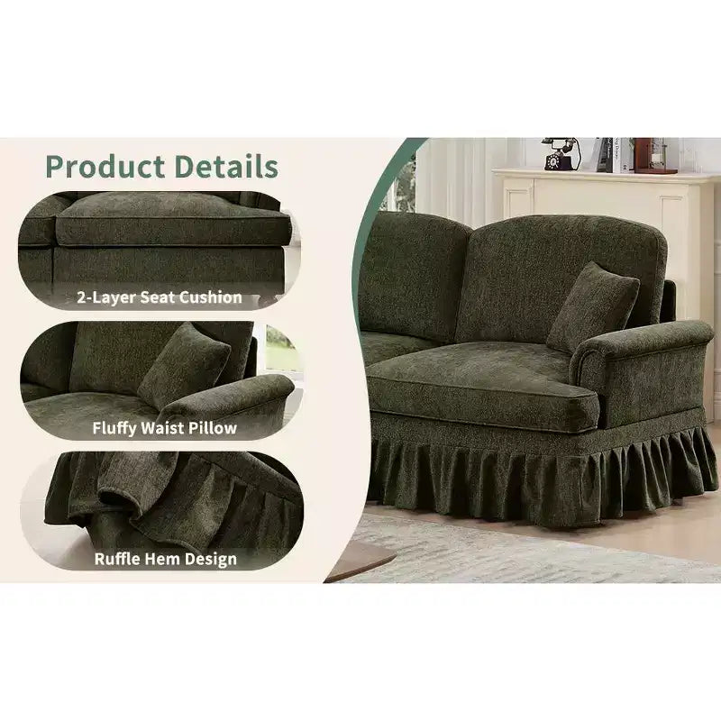 Sofá MooxvMoo de chenilla de 107 pulgadas, estilo moderno de mediados de siglo, con forma de U, con dobladillo con volantes desmontable, sofás seccionales con cojines decorativos y 2 otomanas, verde