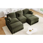 Sofá MooxvMoo de chenilla de 107 pulgadas, estilo moderno de mediados de siglo, con forma de U, con dobladillo con volantes desmontable, sofás seccionales con cojines decorativos y 2 otomanas, verde