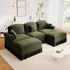 Sofá MooxvMoo de chenilla de 107 pulgadas, estilo moderno de mediados de siglo, con forma de U, con dobladillo con volantes desmontable, sofás seccionales con cojines decorativos y 2 otomanas, verde