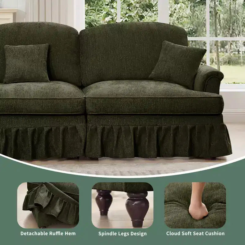 Sofá MooxvMoo de chenilla de 107 pulgadas, estilo moderno de mediados de siglo, con forma de U, con dobladillo con volantes desmontable, sofás seccionales con cojines decorativos y 2 otomanas, verde