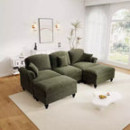 Sofá MooxvMoo de chenilla de 107 pulgadas, estilo moderno de mediados de siglo, con forma de U, con dobladillo con volantes desmontable, sofás seccionales con cojines decorativos y 2 otomanas, verde
