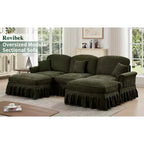 Sofá MooxvMoo de chenilla de 107 pulgadas, estilo moderno de mediados de siglo, con forma de U, con dobladillo con volantes desmontable, sofás seccionales con cojines decorativos y 2 otomanas, verde