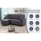 MooxvMoo 86 Seccional Moderno para Dormir con Chaise Reversible, Sofá Cama Convertible en Forma de L de 3 Plazas, Sofá Extraíble en Tela Tipo Lino, Gris