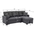 MooxvMoo 86 Seccional Moderno para Dormir con Chaise Reversible, Sofá Cama Convertible en Forma de L de 3 Plazas, Sofá Extraíble en Tela Tipo Lino, Gris