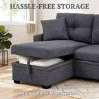 MooxvMoo 86 Seccional Moderno para Dormir con Chaise Reversible, Sofá Cama Convertible en Forma de L de 3 Plazas, Sofá Extraíble en Tela Tipo Lino, Gris