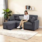 MooxvMoo 86 Seccional Moderno para Dormir con Chaise Reversible, Sofá Cama Convertible en Forma de L de 3 Plazas, Sofá Extraíble en Tela Tipo Lino, Gris