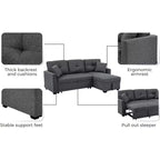 MooxvMoo 86 Seccional Moderno para Dormir con Chaise Reversible, Sofá Cama Convertible en Forma de L de 3 Plazas, Sofá Extraíble en Tela Tipo Lino, Gris