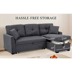 MooxvMoo 86 Seccional Moderno para Dormir con Chaise Reversible, Sofá Cama Convertible en Forma de L de 3 Plazas, Sofá Extraíble en Tela Tipo Lino, Gris