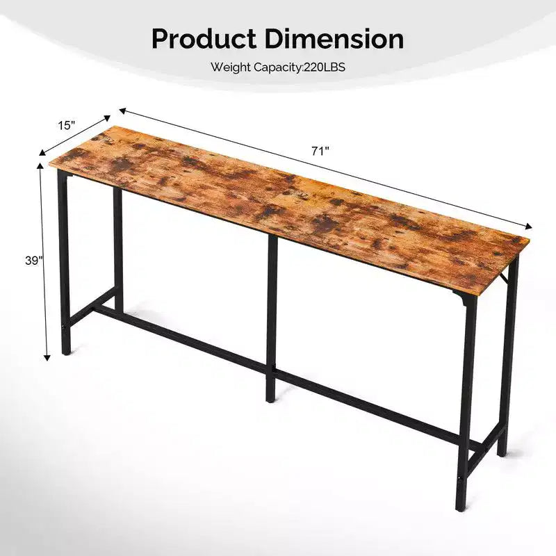 Mesa de bar de altura de mostrador Karl Home de 71'' con estructura de metal, mesa de sofá tipo pub para cocina y sala de estar