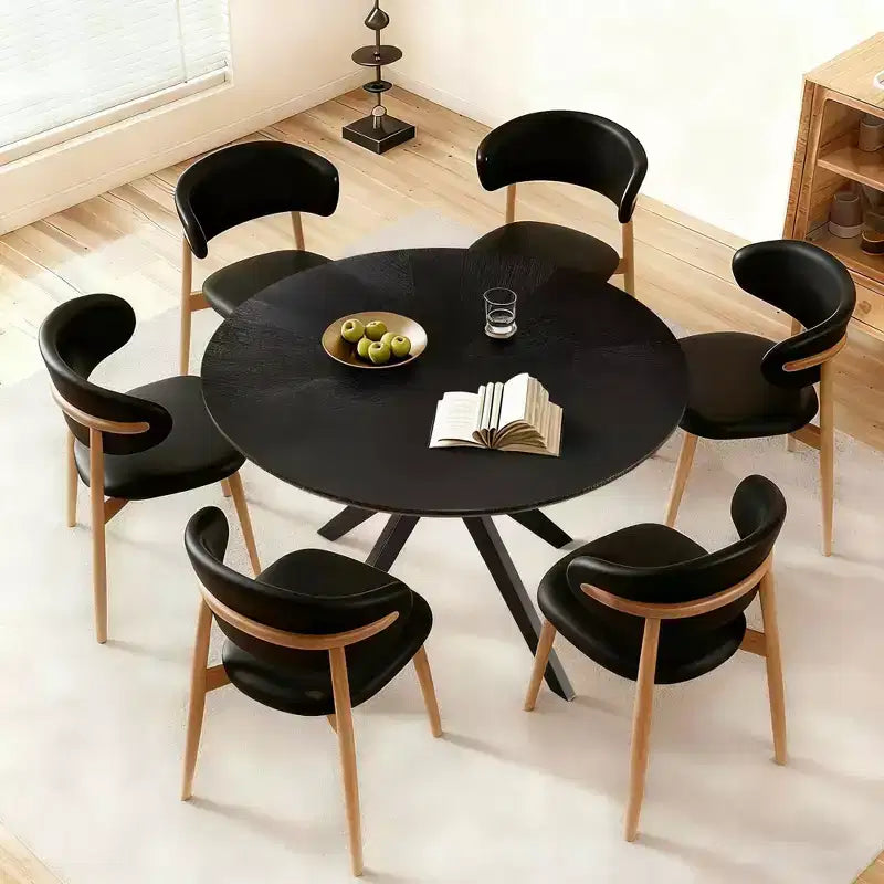 MAYEERTY Mesa de comedor redonda de madera maciza de 47", base de pedestal entrecruzada negra, para 4-6 comensales, para cocina y comedor