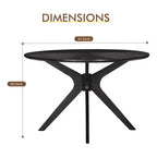 MAYEERTY Mesa de comedor redonda de madera maciza de 47", base de pedestal entrecruzada negra, para 4-6 comensales, para cocina y comedor