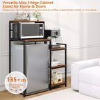 Soporte para mininevera con estante de almacenamiento, soporte para microondas de 5 niveles y organizador de barra de café con estantes ajustables para dormitorio, apartamento, oficina