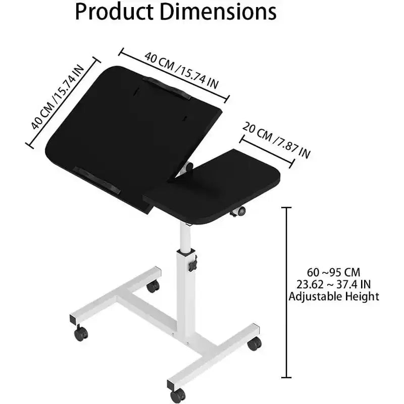 Mesa auxiliar de cama con ruedas, mesa de cama de altura ajustable de 23.6-37.4 pulgadas, mesa de noche móvil con ruedas, escritorio de pie, mesa de cama para oficina en casa