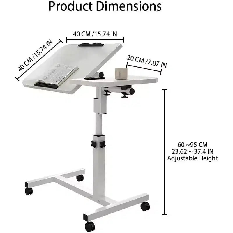Mesa auxiliar de cama con ruedas, mesa de cama de altura ajustable de 23.6-37.4 pulgadas, mesa de noche móvil con ruedas, escritorio de pie, mesa de cama para oficina en casa
