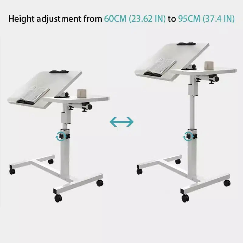 Mesa auxiliar de cama con ruedas, mesa de cama de altura ajustable de 23.6-37.4 pulgadas, mesa de noche móvil con ruedas, escritorio de pie, mesa de cama para oficina en casa