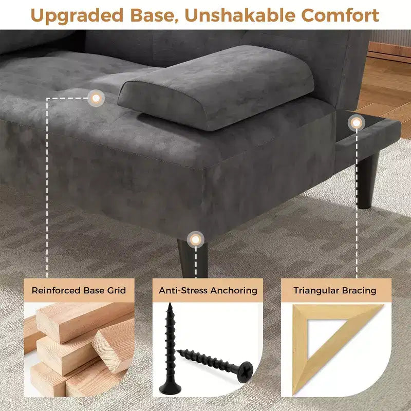 Sofá cama futón convertible Celebalcony, sofá reclinable pequeño, sofá cama de 64 pulgadas ajustable para sala de estar, reposabrazos extraíble