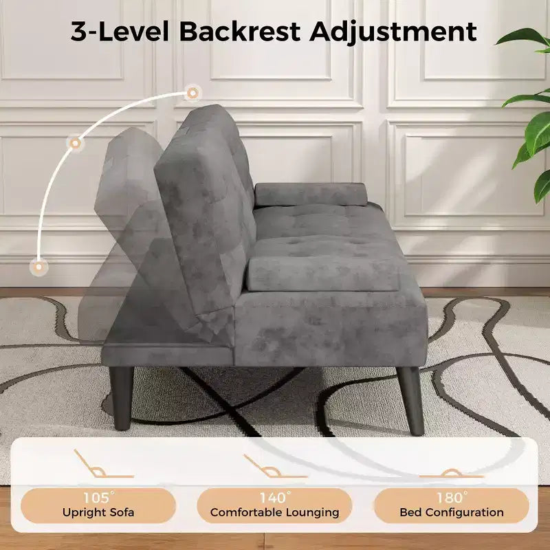 Sofá cama futón convertible Celebalcony, sofá reclinable pequeño, sofá cama de 64 pulgadas ajustable para sala de estar, reposabrazos extraíble