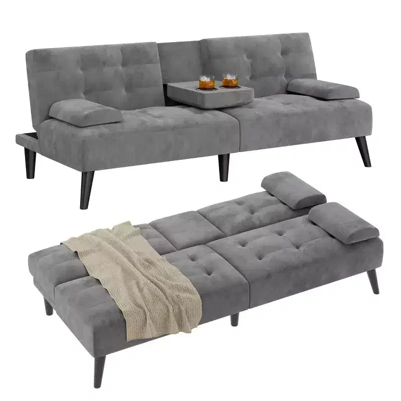 Sofá cama futón convertible Celebalcony, sofá reclinable pequeño, sofá cama de 64 pulgadas ajustable para sala de estar, reposabrazos extraíble