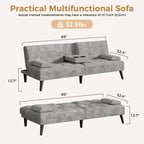 Sofá cama futón convertible Celebalcony, sofá reclinable pequeño, sofá cama de 64 pulgadas ajustable para sala de estar, reposabrazos extraíble