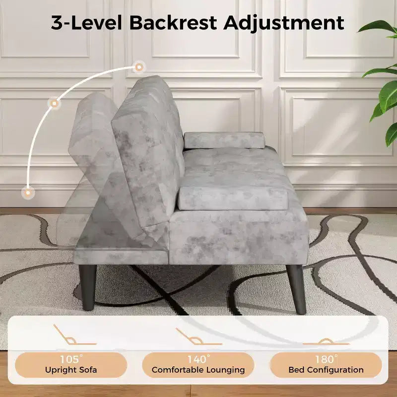 Sofá cama futón convertible Celebalcony, sofá reclinable pequeño, sofá cama de 64 pulgadas ajustable para sala de estar, reposabrazos extraíble