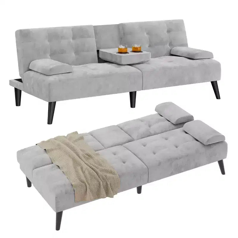 Sofá cama futón convertible Celebalcony, sofá reclinable pequeño, sofá cama de 64 pulgadas ajustable para sala de estar, reposabrazos extraíble