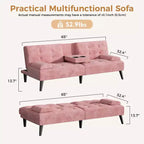 Sofá cama futón convertible Celebalcony, sofá reclinable pequeño, sofá cama de 64 pulgadas ajustable para sala de estar, reposabrazos extraíble