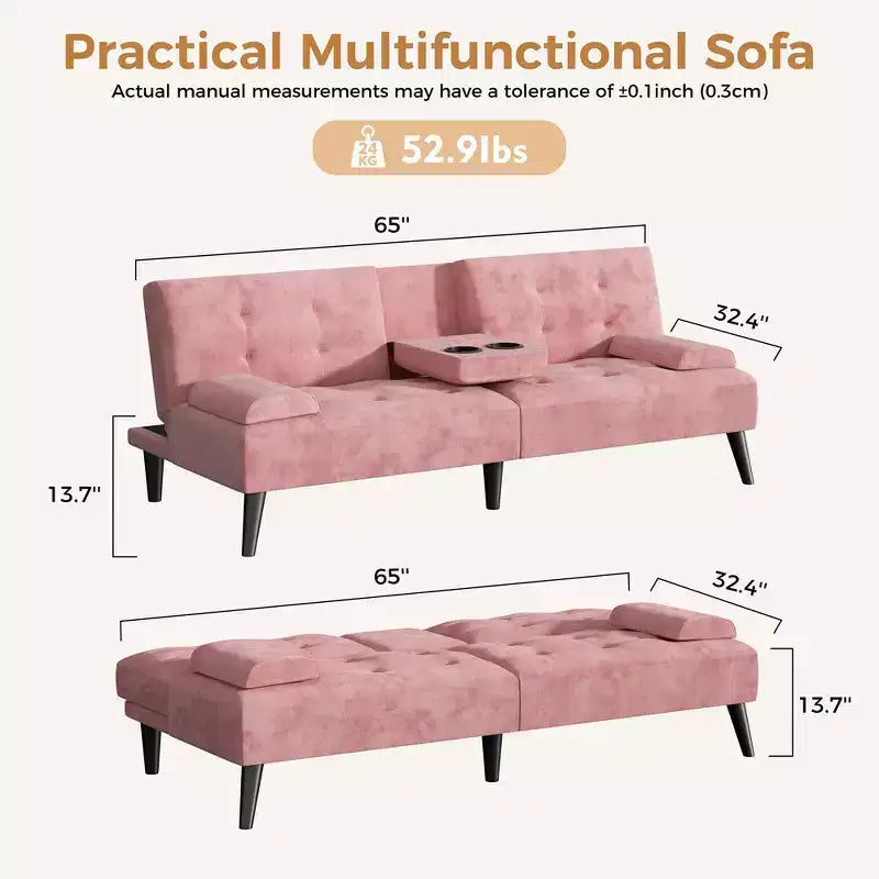 Sofá cama futón convertible Celebalcony, sofá reclinable pequeño, sofá cama de 64 pulgadas ajustable para sala de estar, reposabrazos extraíble