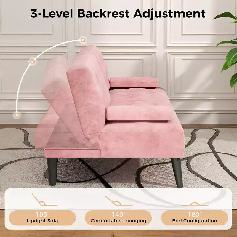 Sofá cama futón convertible Celebalcony, sofá reclinable pequeño, sofá cama de 64 pulgadas ajustable para sala de estar, reposabrazos extraíble