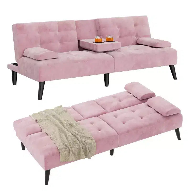 Sofá cama futón convertible Celebalcony, sofá reclinable pequeño, sofá cama de 64 pulgadas ajustable para sala de estar, reposabrazos extraíble