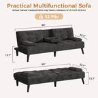 Sofá cama futón convertible Celebalcony, sofá reclinable pequeño, sofá cama de 64 pulgadas ajustable para sala de estar, reposabrazos extraíble