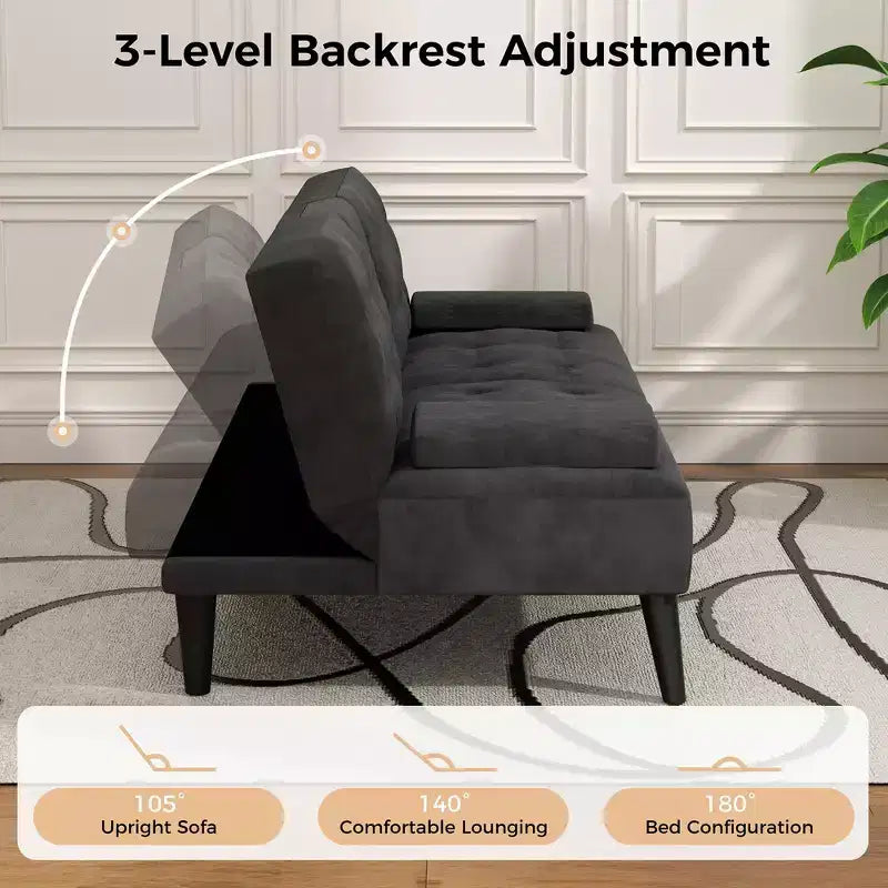 Sofá cama futón convertible Celebalcony, sofá reclinable pequeño, sofá cama de 64 pulgadas ajustable para sala de estar, reposabrazos extraíble