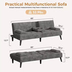 Sofá cama futón convertible Celebalcony, sofá reclinable pequeño, sofá cama de 64 pulgadas ajustable para sala de estar, reposabrazos extraíble