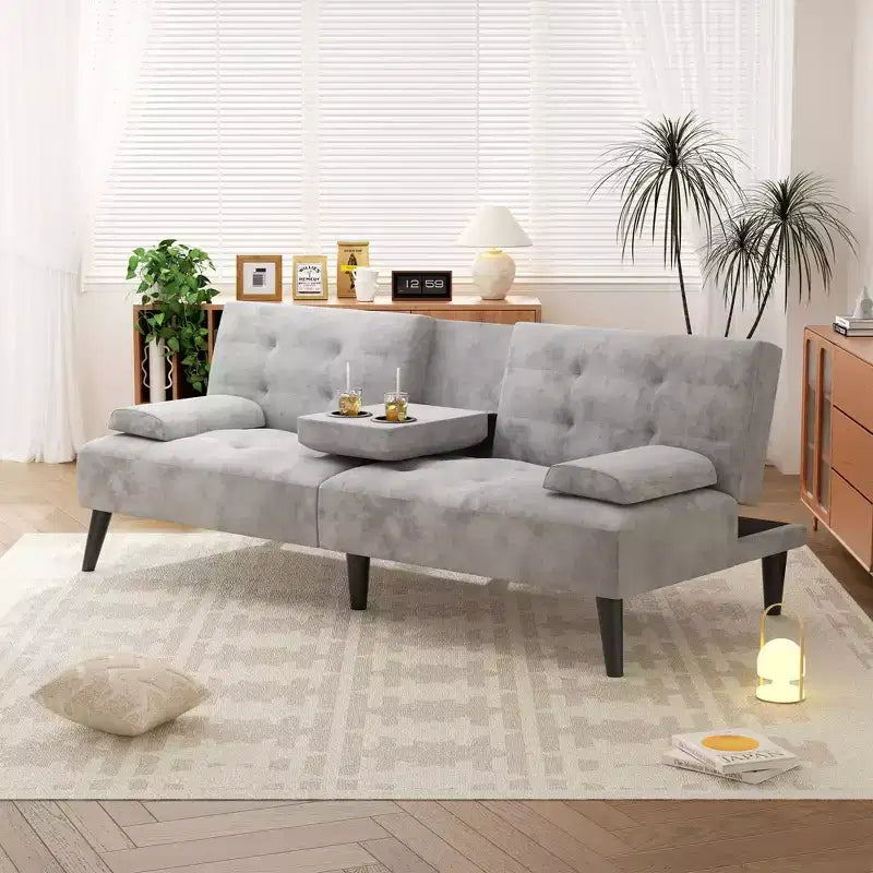 Sofá cama futón convertible Celebalcony, sofá reclinable pequeño, sofá cama de 64 pulgadas ajustable para sala de estar, reposabrazos extraíble