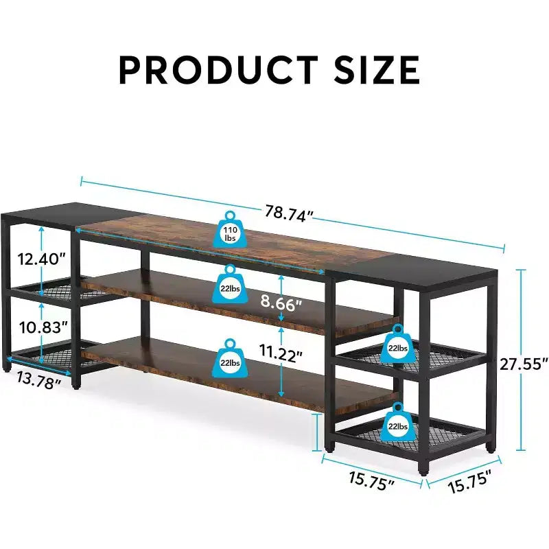 Mueble de TV Lantine de 78 pulgadas para televisores de hasta 85 pulgadas, consola industrial de centro de entretenimiento con estantes de almacenamiento para sala de estar